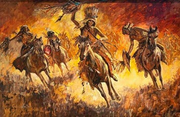 Duitse school (XX) - Indianerkrieger, Antiek en Kunst