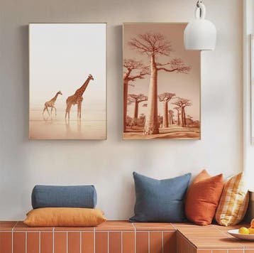 Canvas Poster Set: Leeuw, Giraffe, Olifant, Ballonvaart & Na