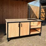Buitenkeuken Douglas en staal met opbergkast en Taupe HPL, Nieuw
