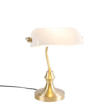 Klassieke notarislamp goud met opaal glas - Banker, Verzenden, Nieuw, Glas, Classic-antique