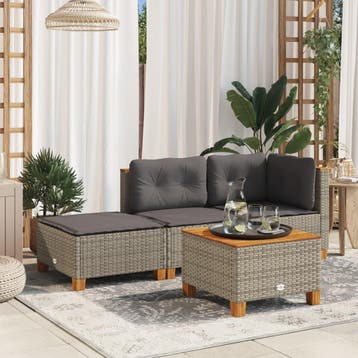 vidaXL Tuinkruk met kussen 63,5x56x32 cm poly rattan grijs, Verzenden, Nieuw, Rotan