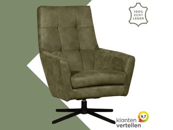 Leren draaifauteuil Central - Kenia Olive (olijf), Nieuw, Ophalen of Verzenden, 75 tot 100 cm, Industrieel, Modern