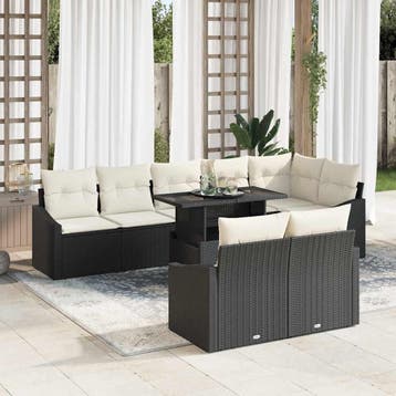 vidaXL Tuin Sofa Set 9 st Zwart en Crème, Verzenden, Nieuw, Rotan, Meer dan 8 zitplaatsen