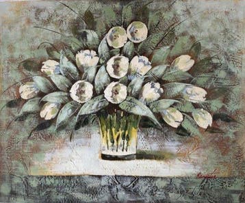 Rossitez (XX) - Floral Still Life with White Flowers, Antiek en Kunst, Kunst | Schilderijen | Klassiek