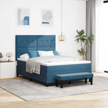 vidaXL Boxspring bed met hoofdeinde Donkerblauw 200 x 140 cm, Stof, Verzenden, Blauw, Nieuw