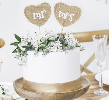 2-delige bruidstaart jute topper Mr & Mrs, Verzenden, Nieuw, Taarten, Versiering