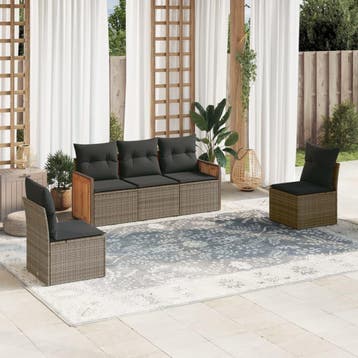 vidaXL 5-delige Loungeset met kussens poly rattan grijs, Verzenden, Nieuw, Loungeset
