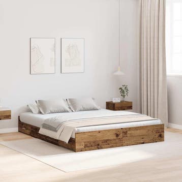 vidaXL Opbergbedframe met lade Oud Hout 135 x 190 cm Bewerkt, Verzenden, Nieuw, Bruin, Hout