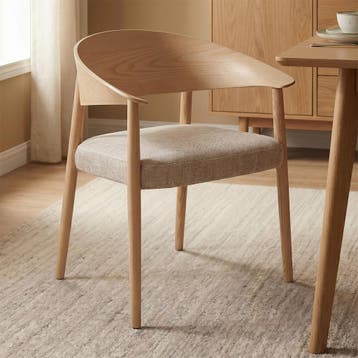 *WOONWINKEL* Eetkamerstoel Gebogen Hout Met Beige Stof, Verzenden, Nieuw, Stof