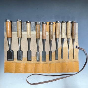 Tataki Oire Nomi | Bench Chisels Carving w/Roll Case -, Antiek en Kunst