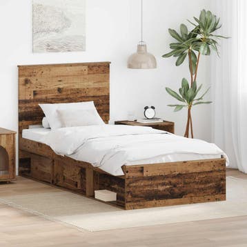 vidaXL Bedframe met hoofdeinde Oudhout 90 x 190 cm Massief, Verzenden, Nieuw, Bruin, Hout