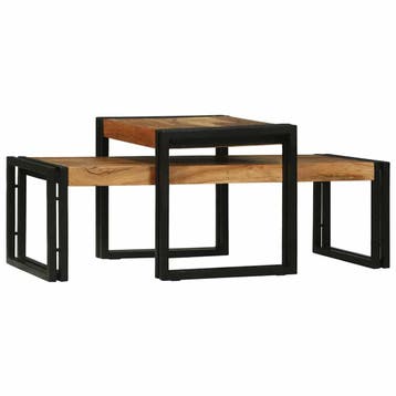 vidaXL Salontafel 2 st Bruin 48 x 40 x 40 cm Massief, Verzenden, Nieuw, Overige houtsoorten, Minder dan 50 cm