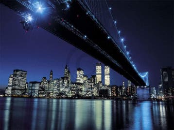 Kunstdruk Henri Silberman - Brooklyn Bridge at Night 80x60cm, Verzenden, Nieuw
