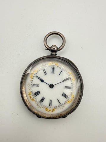 Zakuhr / Antique Swiss - Ladies Pocket Watch - 0.935 Silver, Antiek en Kunst