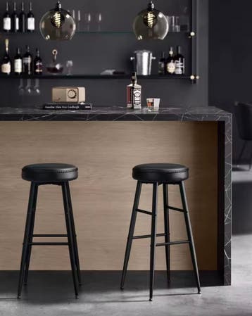 Set van 2 barkrukken – kunstleer, staal en zithoogte 76 cm, Huis en Inrichting, Barkrukken, 2 krukken, Verzenden, Nieuw, Leer