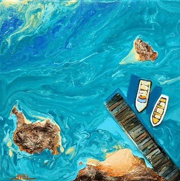 Jiel - Les deux barques au vieux ponton avec rochers –