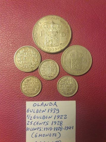 Nederland. 10, 25 Cents, 1/2, 1 Gulden Lot 6 x (Zonder, Postzegels en Munten, Munten | Nederland