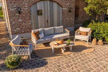 VDG Flora/Liv stoel-bank loungeset – Light rope/Teak, Tuin en Terras, Tuinsets en Loungesets, Verzenden, Nieuw, Hout, Loungeset