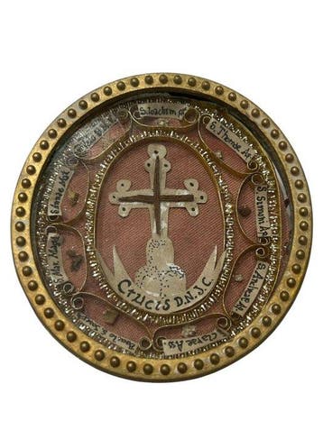 Reliekhouder - Brons, Gouden cartouche, Glas, Textiel - 20e