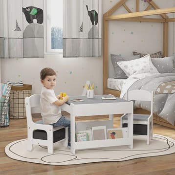 HOMCOM Kinder Tafel en Stoelen Set: 3 Delig met Opbergruimte, Verzenden, Nieuw