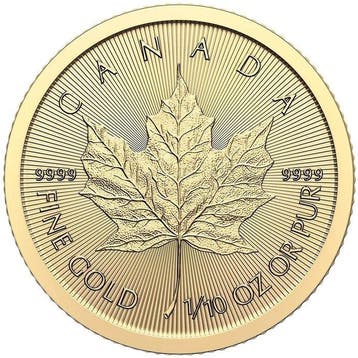 1/10 oz - Goud .999 - Random Years Maple Leaf Goldmünze -