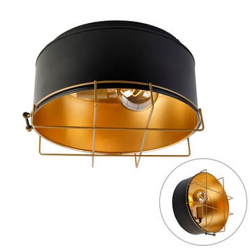 Industriële plafondlamp zwart met goud 35 cm - Barril, Verzenden, Nieuw, Industrieel