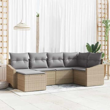 vidaXL Tuin Eetset 6 st Beige en Licht Grijs, Verzenden, Nieuw, Rotan, 6 zitplaatsen