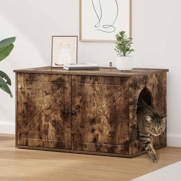 vidaXL Kattenhuis Gerookt eiken 85 x 55 x 50 cm Bewerkt hout, Verzenden, Nieuw
