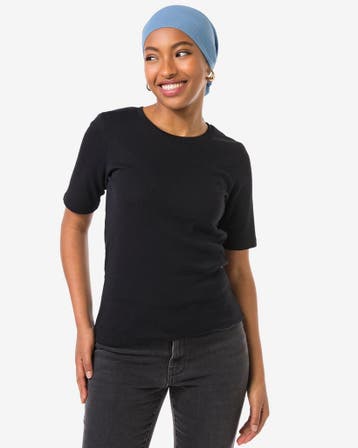 HEMA Dames T-shirt Clara rib zwart 3=50% / 2=30%, Verzenden, Nieuw