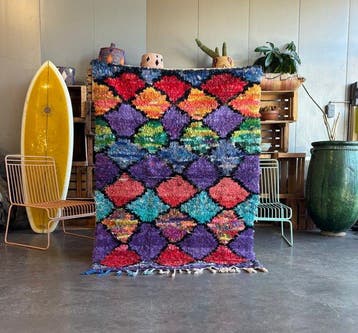Kleurrijk vintage Marokkaans Berber Boucherouire tapijt -, Huis en Inrichting, Nieuw