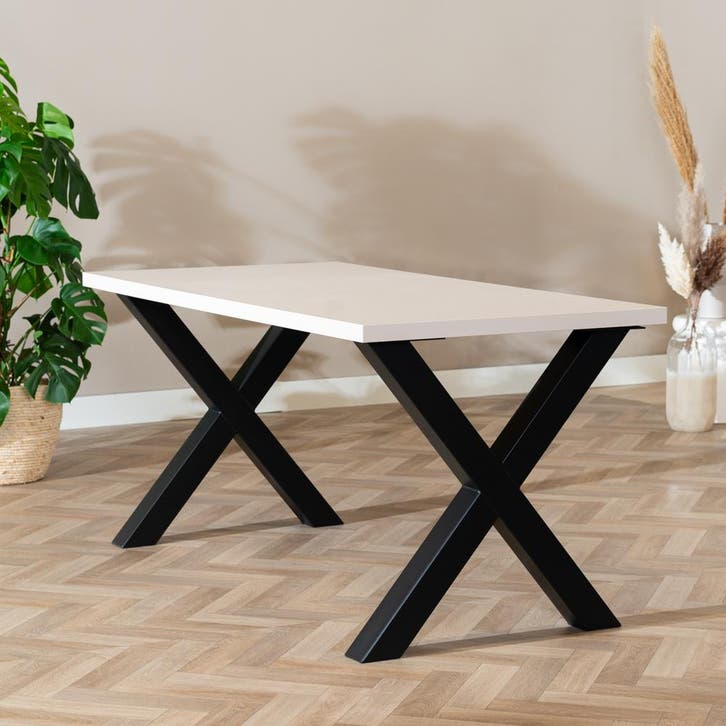 50% Korting: Eettafel Bodo melamine beige 160 x 80 cm, Huis en Inrichting, Tafels | Eettafels, Zo goed als nieuw, Rechthoekig