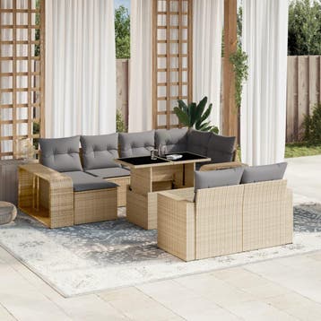 vidaXL 11-delige Tuinset met kussens poly rattan beige, Verzenden, Nieuw, Tuinset