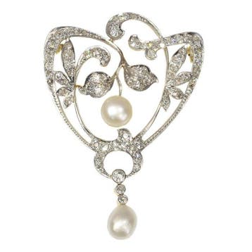 Broche - 18 karaat Geel goud, Platina - 1.87ct. tw. Diamant