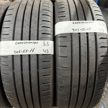 2x 205-55-16 Continental Zomer 2x5.5mm €45 PerBand 205 55 16, Ophalen, Gebruikt, 16 inch, 205 mm