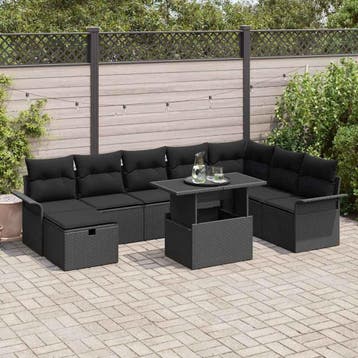 vidaXL Tuin Sofa Set 9 st Zwart poly rattan, Tuin en Terras, Verzenden, Nieuw, Rotan, Meer dan 8 zitplaatsen