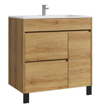 Badkamermeubel Set Salzburg 80 cm Eiken Staand Badmeubel, Huis en Inrichting, Badkamer | Badkamermeubels, Verzenden, Nieuw, Wastafelkast