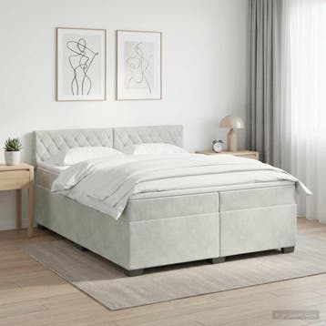 vidaXL Boxspring Bed met Matras en LED Lichtgrijs 200 x 200, Huis en Inrichting, Slaapkamer | Bedden, Verzenden, Nieuw, Tweepersoons
