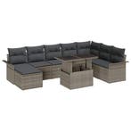 vidaXL Tuin Sofa Set 9 pcs Grijs Poly Rattan en Poedergecoat, Verzenden, Nieuw, Rotan, Meer dan 8 zitplaatsen