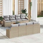 vidaXL Tuinbankenset met kussen 9 pcs Beige poly rattan, Verzenden, Nieuw, Rotan, Meer dan 8 zitplaatsen