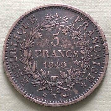 Frankrijk. 5 Francs 1849-K Hercule (Zonder minimumprijs), Postzegels en Munten