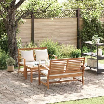 vidaXL Tuinbankenset 3 st Naturel Massief Teakhout, Verzenden, Nieuw, 3 zitplaatsen