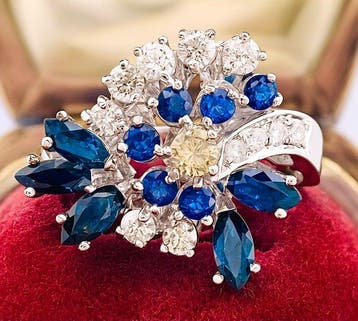 Ring - 18 karaat Witgoud Diamant (Natuurlijk) - Saffier, Nieuw