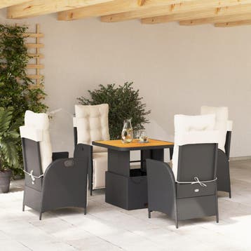 vidaXL 5-delige Tuinset met kussens poly rattan zwart, Verzenden, Nieuw, Tuinset