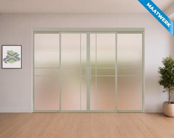 Dubbele stalen Schuifdeuren met koofsysteem en glaspanelen K, Nieuw, Metaal, Inclusief glas