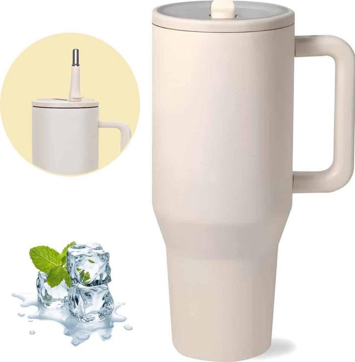 HI NATURE™ Luxe RVS Thermosbeker met Handvat en Rietje 1.2, Huis en Inrichting, Keuken | Tupperware, Gebruikt, Ophalen of Verzenden