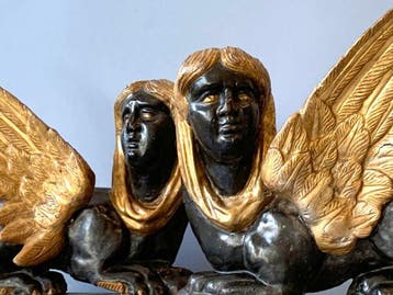 sculptuur, Sfingi Alate - 28 cm - Polychroom hout
