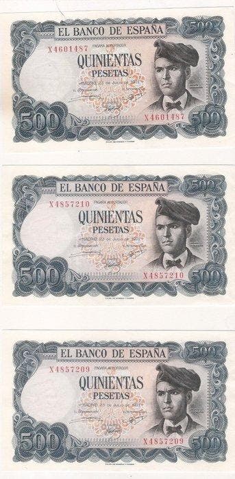 Spanje. - 3 x 500 Pesetas - 1971 - Pick 153 (Zonder, Postzegels en Munten, Bankbiljetten | Europa | Niet-Eurobiljetten