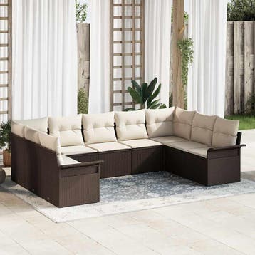 vidaXL Tuinbankenset met kussen Bruin poly rattan, Verzenden, Nieuw