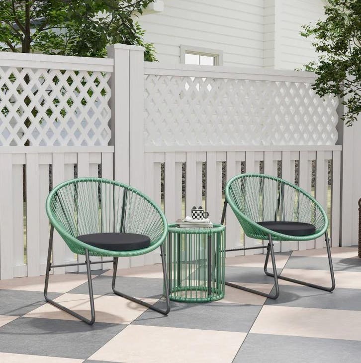 Nieuw 2-persoons balkonset rotan groen – tafel met 2 stoelen, Tuin en Terras, Tuinsets en Loungesets, Bijzettafel, Stoel, 2 zitplaatsen