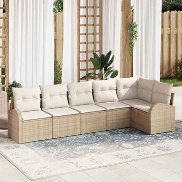 vidaXL Tuinbankenset 6 st Beige en Wit poly rattan, Verzenden, Nieuw, 6 zitplaatsen